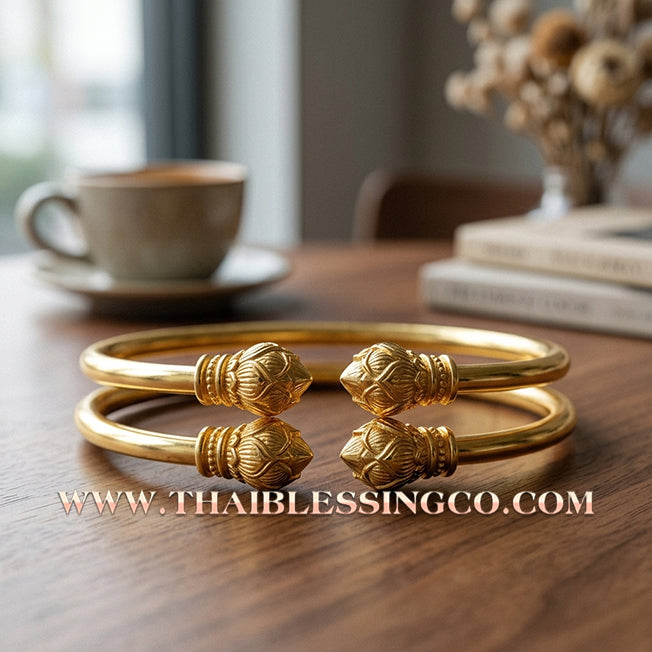 ✨🕉️ Sacred Gold-Plated Bronze "Billionaire Lotus" Bracelet: Master Achan Subin Na Na Thong (2016 Exclusive Edition) – The Ultimate Talisman for Prosperity, Divine Aura, and Unstoppable Financial Growth