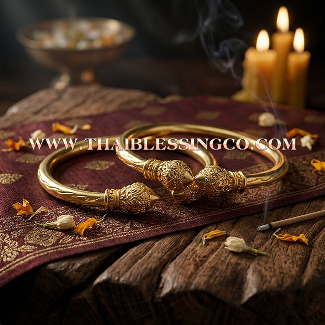 ✨🕉️ Sacred Gold-Plated Bronze "Billionaire Lotus" Bracelet: Master Achan Subin Na Na Thong (2016 Exclusive Edition) – The Ultimate Talisman for Prosperity, Divine Aura, and Unstoppable Financial Growth