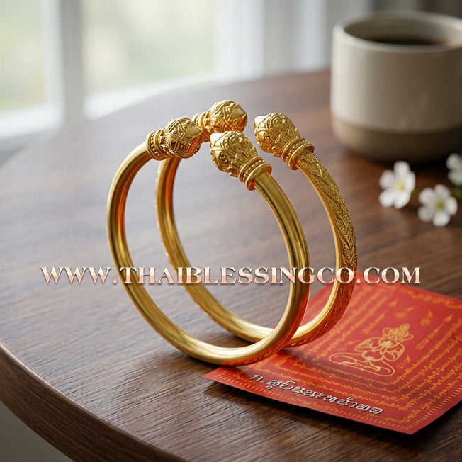 ✨🕉️ Sacred Gold-Plated Bronze "Billionaire Lotus" Bracelet: Master Achan Subin Na Na Thong (2016 Exclusive Edition) – The Ultimate Talisman for Prosperity, Divine Aura, and Unstoppable Financial Growth