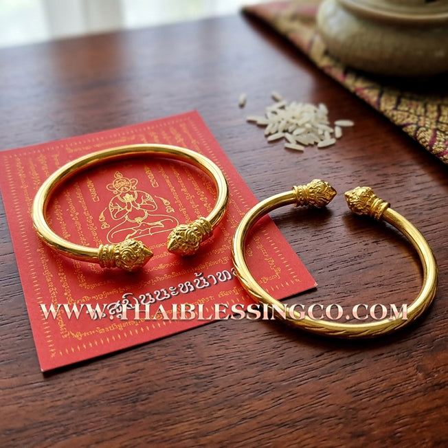 ✨🕉️ Sacred Gold-Plated Bronze "Billionaire Lotus" Bracelet: Master Achan Subin Na Na Thong (2016 Exclusive Edition) – The Ultimate Talisman for Prosperity, Divine Aura, and Unstoppable Financial Growth