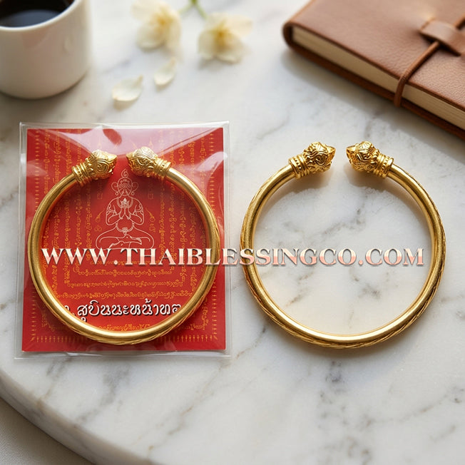 ✨🕉️ Sacred Gold-Plated Bronze "Billionaire Lotus" Bracelet: Master Achan Subin Na Na Thong (2016 Exclusive Edition) – The Ultimate Talisman for Prosperity, Divine Aura, and Unstoppable Financial Growth
