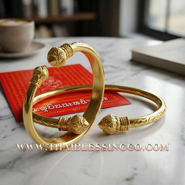 ✨🕉️ Sacred Gold-Plated Bronze "Billionaire Lotus" Bracelet: Master Achan Subin Na Na Thong (2016 Exclusive Edition) – The Ultimate Talisman for Prosperity, Divine Aura, and Unstoppable Financial Growth