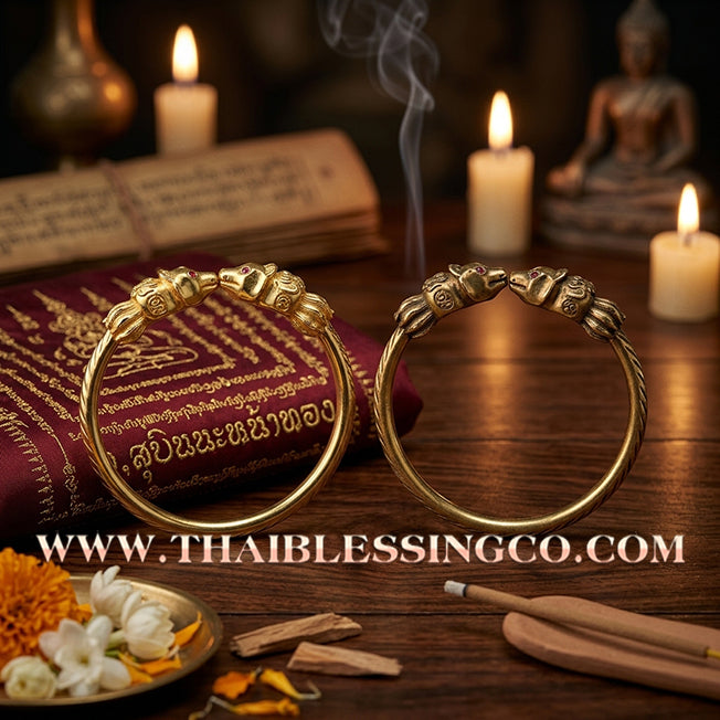 ✨🕉️ Sacred Gold-Plated Bronze "Nine-Tailed Fox Millionaire" Bracelet: Master Achan Subin Na Na Thong (2016 Exclusive Edition) – The Ultimate Celestial Enchantment Talisman for Billionaire Wealth, Golden Charisma, and Supreme Social Influence