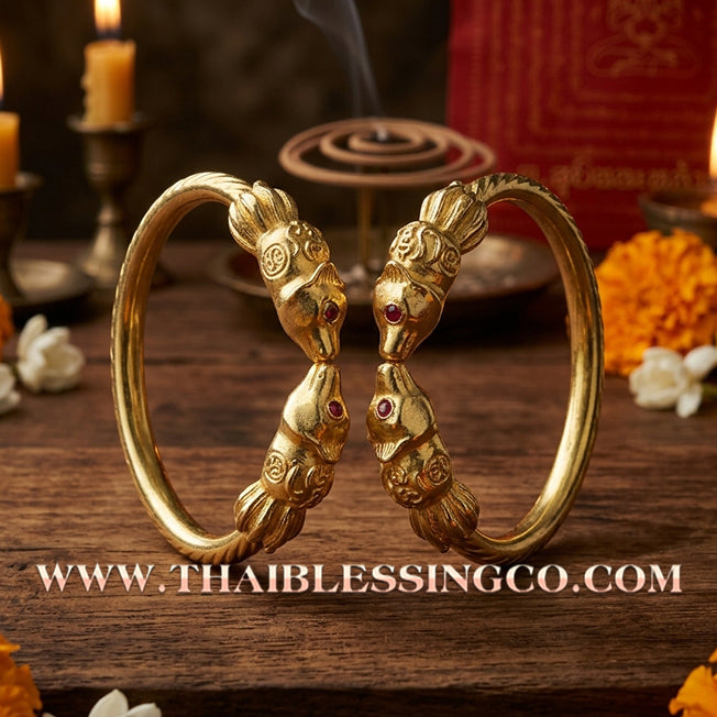 ✨🕉️ Sacred Gold-Plated Bronze "Nine-Tailed Fox Millionaire" Bracelet: Master Achan Subin Na Na Thong (2016 Exclusive Edition) – The Ultimate Celestial Enchantment Talisman for Billionaire Wealth, Golden Charisma, and Supreme Social Influence