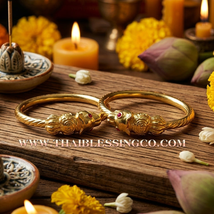 ✨🕉️ Sacred Gold-Plated Bronze "Nine-Tailed Fox Millionaire" Bracelet: Master Achan Subin Na Na Thong (2016 Exclusive Edition) – The Ultimate Celestial Enchantment Talisman for Billionaire Wealth, Golden Charisma, and Supreme Social Influence