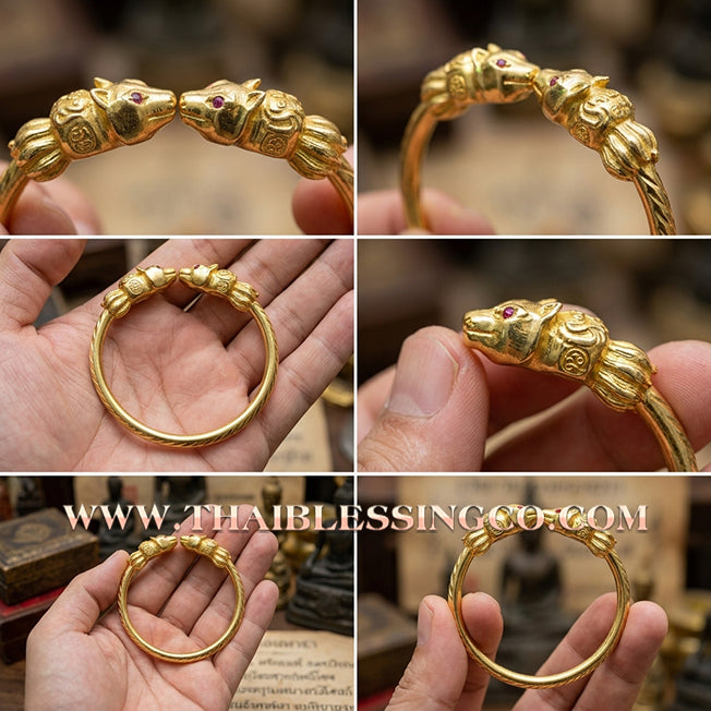 ✨🕉️ Sacred Gold-Plated Bronze "Nine-Tailed Fox Millionaire" Bracelet: Master Achan Subin Na Na Thong (2016 Exclusive Edition) – The Ultimate Celestial Enchantment Talisman for Billionaire Wealth, Golden Charisma, and Supreme Social Influence