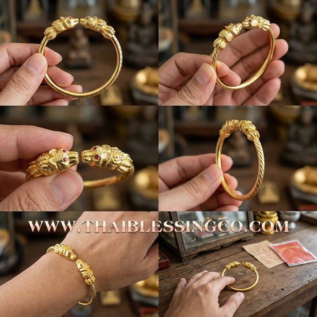 ✨🕉️ Sacred Gold-Plated Bronze "Nine-Tailed Fox Millionaire" Bracelet: Master Achan Subin Na Na Thong (2016 Exclusive Edition) – The Ultimate Celestial Enchantment Talisman for Billionaire Wealth, Golden Charisma, and Supreme Social Influence