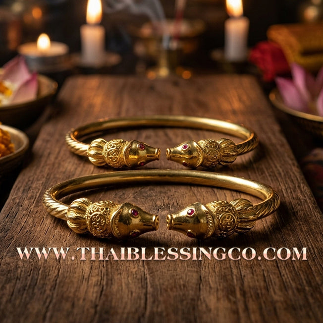 ✨🕉️ Sacred Gold-Plated Bronze "Nine-Tailed Fox Millionaire" Bracelet: Master Achan Subin Na Na Thong (2016 Exclusive Edition) – The Ultimate Celestial Enchantment Talisman for Billionaire Wealth, Golden Charisma, and Supreme Social Influence