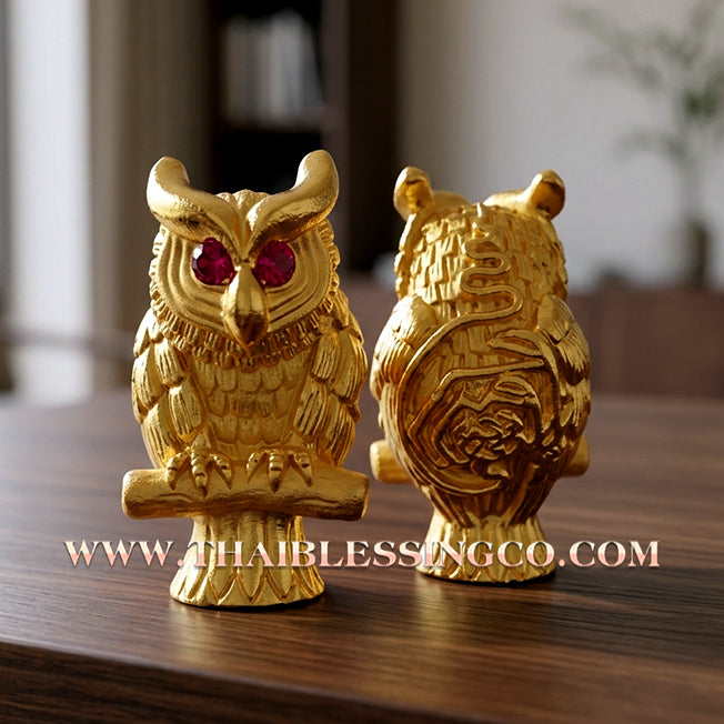 ✨🕉️ Sacred Gold-Plated Bronze "Phaya Nok Thue Thue" (Great Owl of Fortune): Luang Phor Jaroon, Wat Makubtong (2019 Exclusive Edition) – The Ultimate Lanna Talisman for Golden Windfalls, Extreme Gambling Luck, and Financial Mastery