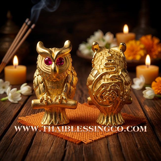 ✨🕉️ Sacred Gold-Plated Bronze "Phaya Nok Thue Thue" (Great Owl of Fortune): Luang Phor Jaroon, Wat Makubtong (2019 Exclusive Edition) – The Ultimate Lanna Talisman for Golden Windfalls, Extreme Gambling Luck, and Financial Mastery