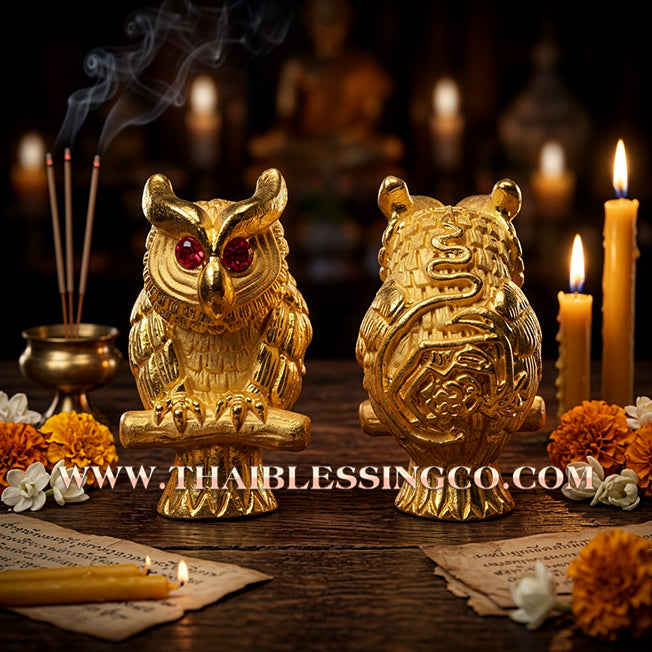 ✨🕉️ Sacred Gold-Plated Bronze "Phaya Nok Thue Thue" (Great Owl of Fortune): Luang Phor Jaroon, Wat Makubtong (2019 Exclusive Edition) – The Ultimate Lanna Talisman for Golden Windfalls, Extreme Gambling Luck, and Financial Mastery