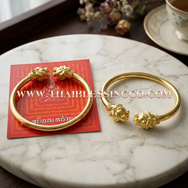 ✨🕉️ Sacred Gold-Plated Bronze "Sihuhuata Millionaire" Bracelet: Master Achan Subin Na Na Thong (2016 Exclusive Edition) – The Supreme Golden Lanna Talisman for Alchemical Wealth, Windfall Luck, and Billionaire Status