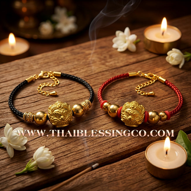 ✨🕉️ Sacred Gold-Plated "No Mo Srivijaya" Phra Rahu Alchemical Sphere (Luk Om) Bracelet – Baramee Srivijaya the Ultimate Talisman for Royal Wealth, Fate Reversal, and Southern Prosperity!