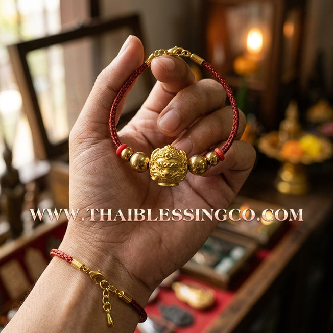 ✨🕉️ Sacred Gold-Plated "No Mo Srivijaya" Phra Rahu Alchemical Sphere (Luk Om) Bracelet – Baramee Srivijaya the Ultimate Talisman for Royal Wealth, Fate Reversal, and Southern Prosperity!