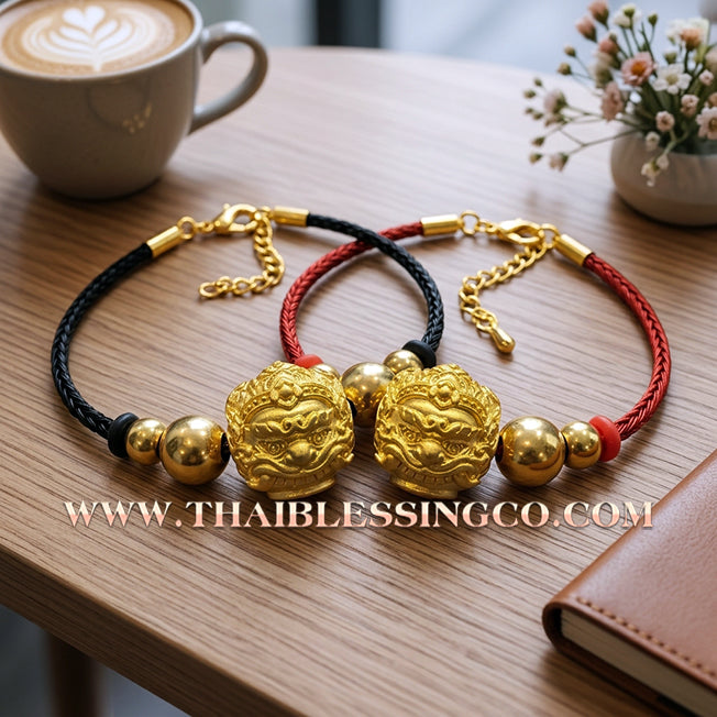 ✨🕉️ Sacred Gold-Plated "No Mo Srivijaya" Phra Rahu Alchemical Sphere (Luk Om) Bracelet – Baramee Srivijaya the Ultimate Talisman for Royal Wealth, Fate Reversal, and Southern Prosperity!