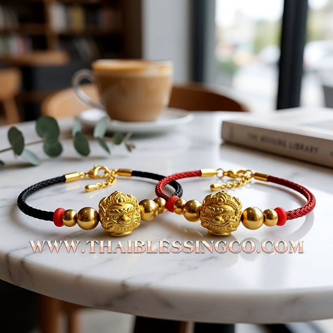 ✨🕉️ Sacred Gold-Plated "No Mo Srivijaya" Phra Rahu Alchemical Sphere (Luk Om) Bracelet – Baramee Srivijaya the Ultimate Talisman for Royal Wealth, Fate Reversal, and Southern Prosperity!