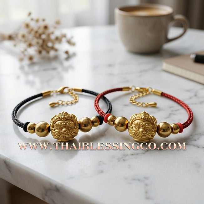 ✨🕉️ Sacred Gold-Plated "No Mo Srivijaya" Phra Rahu Alchemical Sphere (Luk Om) Bracelet – Baramee Srivijaya the Ultimate Talisman for Royal Wealth, Fate Reversal, and Southern Prosperity!