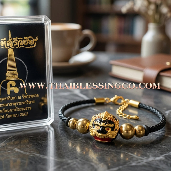 ✨🕉️ Sacred Gold-Plated & Enamel "No Mo Srivijaya" Phra Rahu Alchemical Sphere (Luk Om) Bracelet – Baramee Srivijaya The Ultimate Talisman for Royal Abundance, Fate Reversal, and Southern Prosperity!