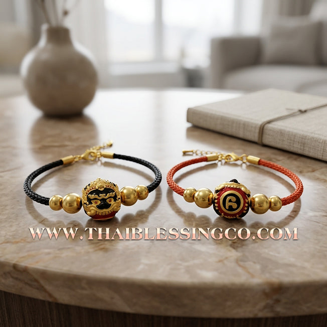 ✨🕉️ Sacred Gold-Plated & Enamel "No Mo Srivijaya" Phra Rahu Alchemical Sphere (Luk Om) Bracelet – Baramee Srivijaya The Ultimate Talisman for Royal Abundance, Fate Reversal, and Southern Prosperity!
