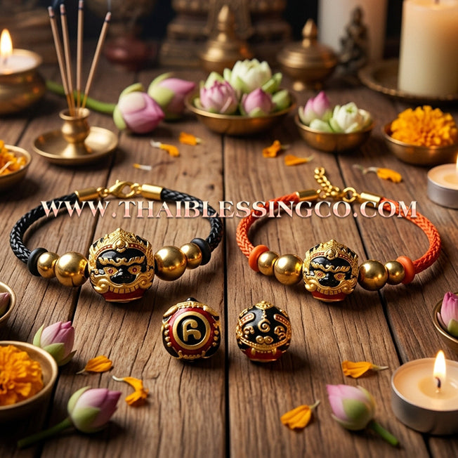 ✨🕉️ Sacred Gold-Plated & Enamel "No Mo Srivijaya" Phra Rahu Alchemical Sphere (Luk Om) Bracelet – Baramee Srivijaya The Ultimate Talisman for Royal Abundance, Fate Reversal, and Southern Prosperity!
