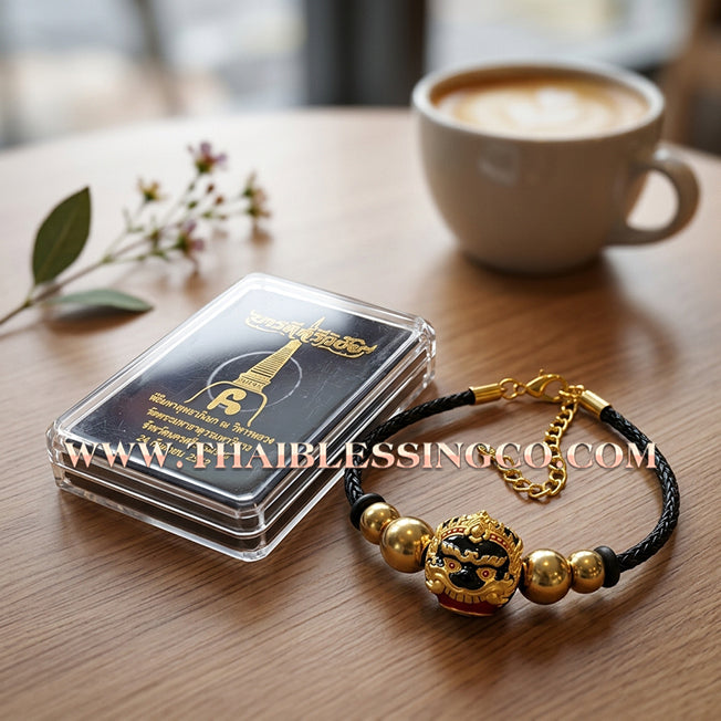 ✨🕉️ Sacred Gold-Plated & Enamel "No Mo Srivijaya" Phra Rahu Alchemical Sphere (Luk Om) Bracelet – Baramee Srivijaya The Ultimate Talisman for Royal Abundance, Fate Reversal, and Southern Prosperity!