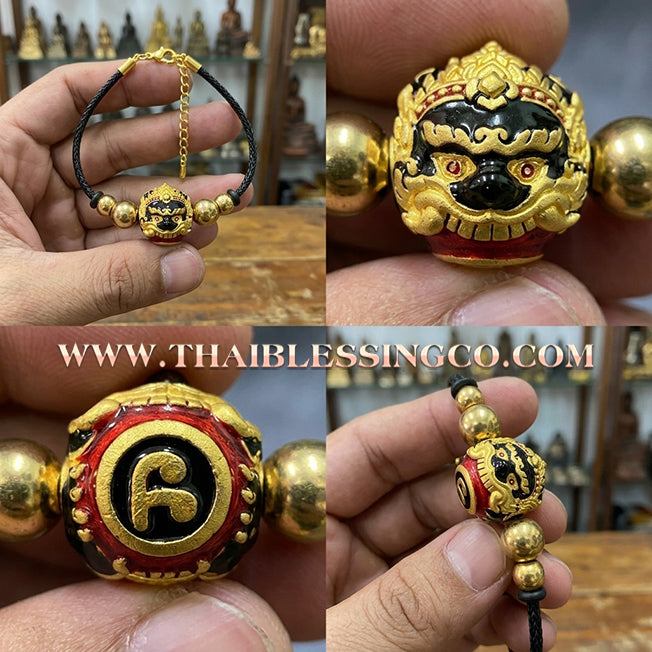 ✨🕉️ Sacred Gold-Plated & Enamel "No Mo Srivijaya" Phra Rahu Alchemical Sphere (Luk Om) Bracelet – Baramee Srivijaya The Ultimate Talisman for Royal Abundance, Fate Reversal, and Southern Prosperity!