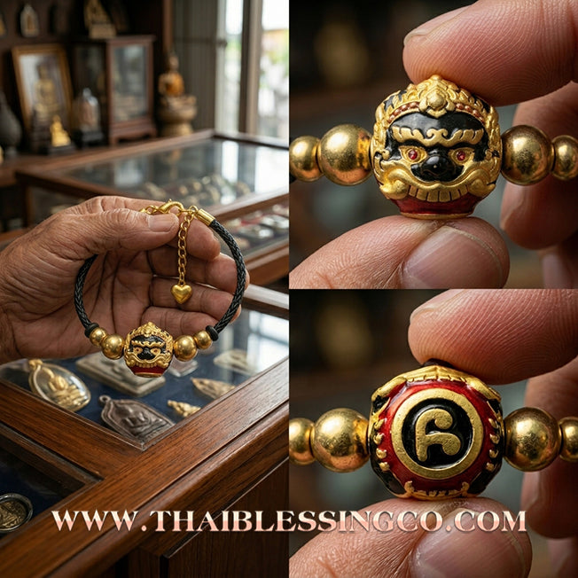 ✨🕉️ Sacred Gold-Plated & Enamel "No Mo Srivijaya" Phra Rahu Alchemical Sphere (Luk Om) Bracelet – Baramee Srivijaya The Ultimate Talisman for Royal Abundance, Fate Reversal, and Southern Prosperity!