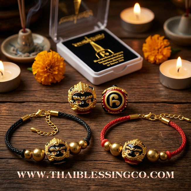 ✨🕉️ Sacred Gold-Plated & Enamel "No Mo Srivijaya" Phra Rahu Alchemical Sphere (Luk Om) Bracelet – Baramee Srivijaya The Ultimate Talisman for Royal Abundance, Fate Reversal, and Southern Prosperity!
