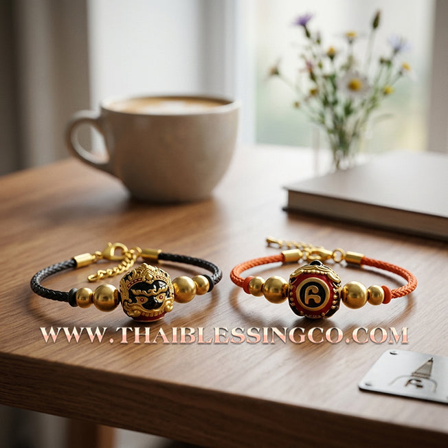 ✨🕉️ Sacred Gold-Plated & Enamel "No Mo Srivijaya" Phra Rahu Alchemical Sphere (Luk Om) Bracelet – Baramee Srivijaya The Ultimate Talisman for Royal Abundance, Fate Reversal, and Southern Prosperity!