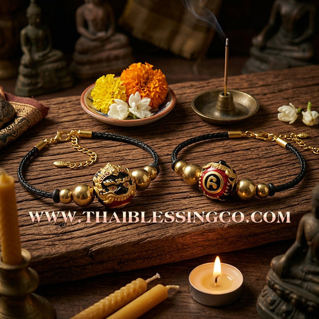 ✨🕉️ Sacred Gold-Plated & Enamel "No Mo Srivijaya" Phra Rahu Alchemical Sphere (Luk Om) Bracelet – Baramee Srivijaya The Ultimate Talisman for Royal Abundance, Fate Reversal, and Southern Prosperity!