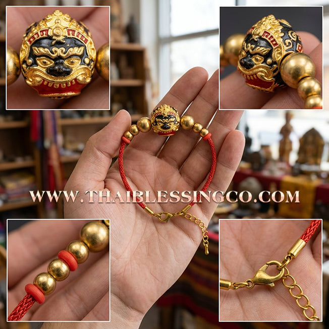 ✨🕉️ Sacred Gold-Plated & Enamel "No Mo Srivijaya" Phra Rahu Alchemical Sphere (Luk Om) Bracelet – Baramee Srivijaya The Ultimate Talisman for Royal Abundance, Fate Reversal, and Southern Prosperity!