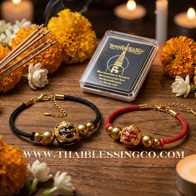 ✨🕉️ Sacred Gold-Plated & Enamel "No Mo Srivijaya" Phra Rahu Alchemical Sphere (Luk Om) Bracelet – Baramee Srivijaya The Ultimate Talisman for Royal Abundance, Fate Reversal, and Southern Prosperity!