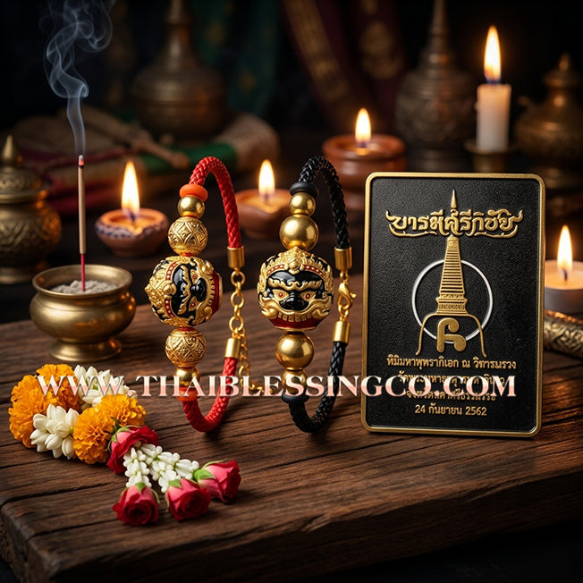 ✨🕉️ Sacred Gold-Plated & Enamel "No Mo Srivijaya" Phra Rahu Alchemical Sphere (Luk Om) Bracelet – Baramee Srivijaya The Ultimate Talisman for Royal Abundance, Fate Reversal, and Southern Prosperity!