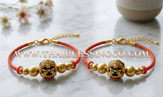 ✨🕉️ Sacred Gold-Plated & Enamel "No Mo Srivijaya" Phra Rahu Alchemical Sphere (Luk Om) Bracelet – Baramee Srivijaya The Ultimate Talisman for Royal Abundance, Fate Reversal, and Southern Prosperity!