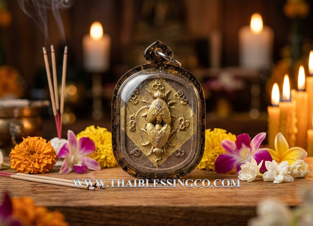 ✨ Sacred Golden Fly ‘Maeng Ngun Kham’ Amulet – Ancient Thai Attraction Talisman for Irresistible Charisma & Prosperity (2021 Edition by Arjan Boy)