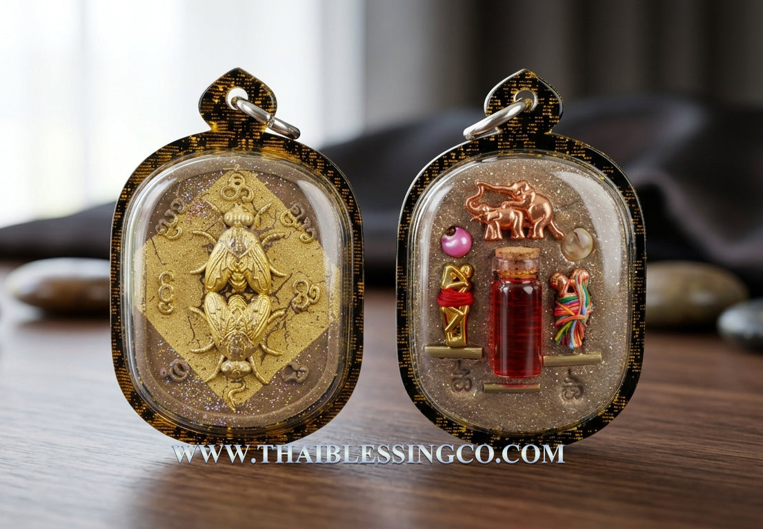 ✨ Sacred Golden Fly ‘Maeng Ngun Kham’ Amulet – Ancient Thai Attraction Talisman for Irresistible Charisma & Prosperity (2021 Edition by Arjan Boy)