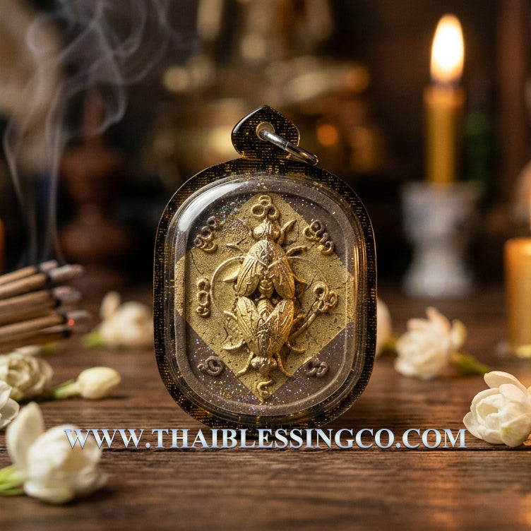 ✨ Sacred Golden Fly ‘Maeng Ngun Kham’ Amulet – Ancient Thai Attraction Talisman for Irresistible Charisma & Prosperity (2021 Edition by Arjan Boy)