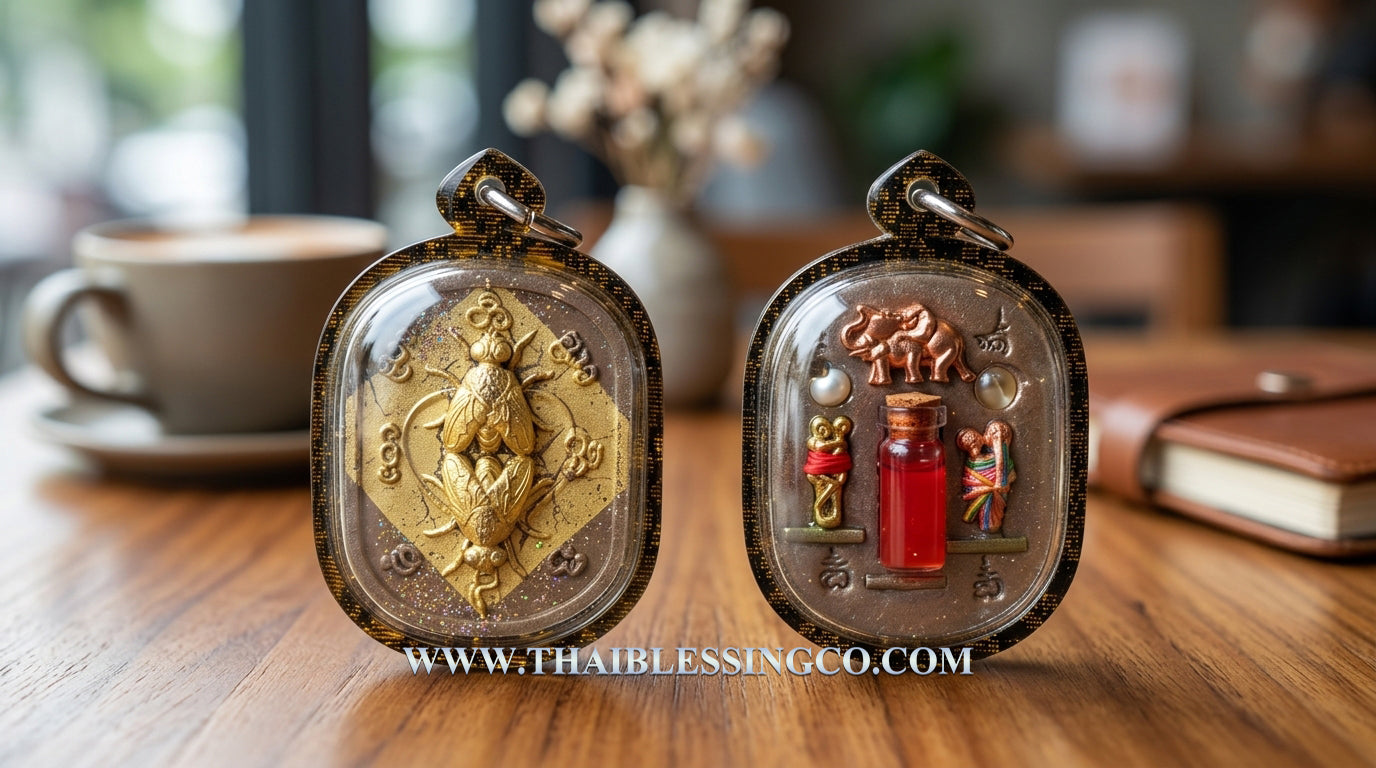 ✨ Sacred Golden Fly ‘Maeng Ngun Kham’ Amulet – Ancient Thai Attraction Talisman for Irresistible Charisma & Prosperity (2021 Edition by Arjan Boy)