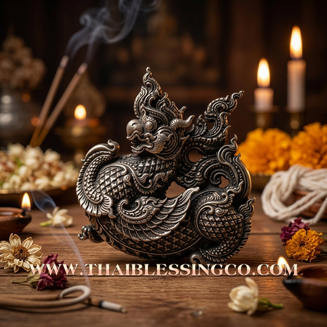 🐉 Sacred Kai Son Nakha "Celestial Chimera": Authentic Thai Satin-Plated Alpaca Talisman for Absolute Protection & Business Prosperity by Luang Pho Chai (2021)