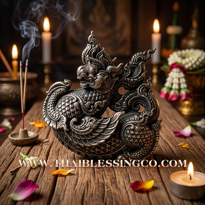 🐉 Sacred Kai Son Nakha "Celestial Chimera": Authentic Thai Satin-Plated Alpaca Talisman for Absolute Protection & Business Prosperity by Luang Pho Chai (2021)