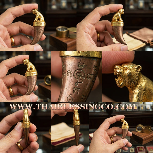 🐯 Sacred Khiao Suea "Sakot Phut Tha Khom": Authentic Thai Satta-Brass Tiger Fang for Absolute Protection & Wealth by Luang Pu Reo (2016)