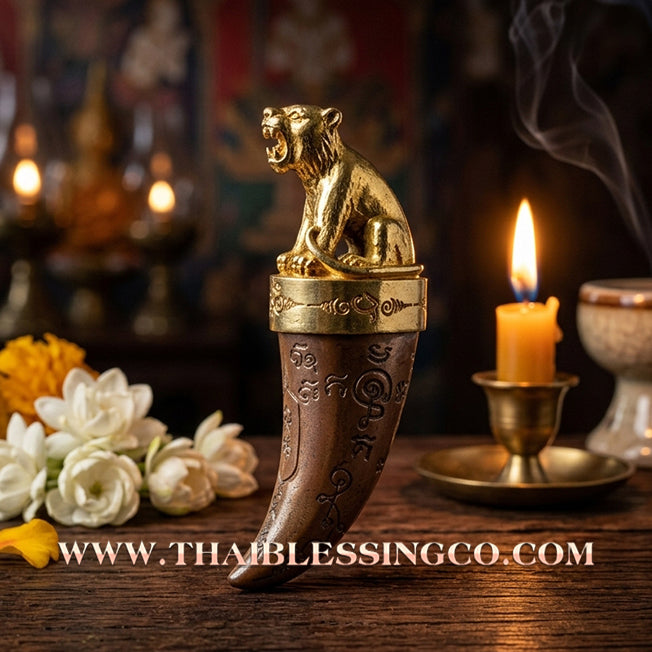 🐯 Sacred Khiao Suea "Sakot Phut Tha Khom": Authentic Thai Satta-Brass Tiger Fang for Absolute Protection & Wealth by Luang Pu Reo (2016)