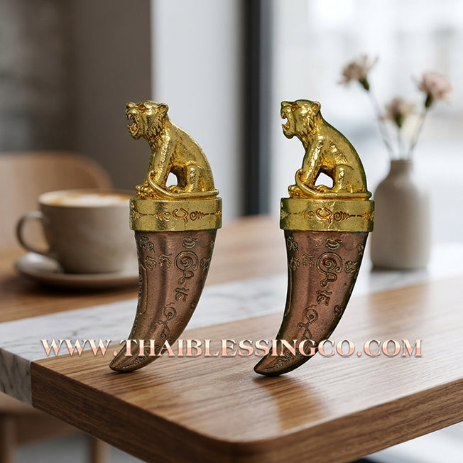 🐯 Sacred Khiao Suea "Sakot Phut Tha Khom": Authentic Thai Satta-Brass Tiger Fang for Absolute Protection & Wealth by Luang Pu Reo (2016)