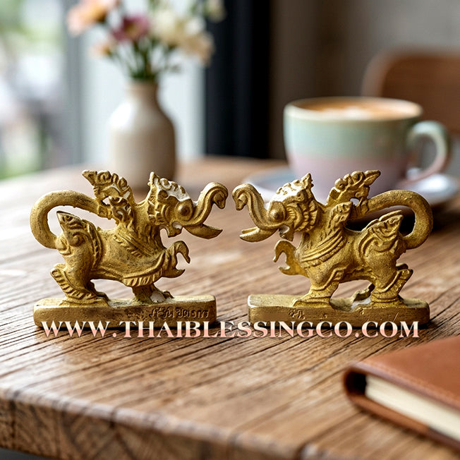 🦁🐘 Sacred "Kodchasri" Conqueror of Ten Directions: Authentic Golden Alloy Beast of Power & Protection by Luang Pu Khaek (2010)