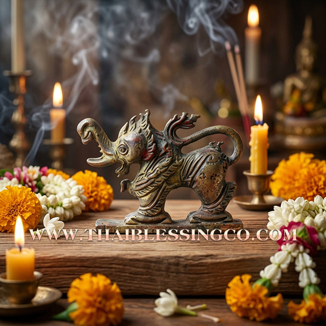 🦁🐘 Sacred "Kodchasri" Tri-Party Edition: Authentic Satta-Loha "Fire Skin" Beast of Supreme Fortune & Luck by Luang Pu Key (2012)