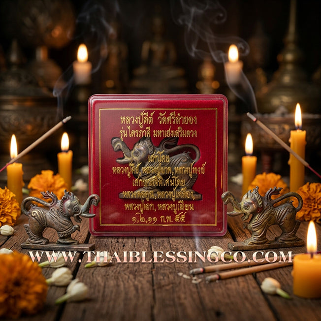 🦁🐘 Sacred "Kodchasri" Tri-Party Edition: Authentic Satta-Loha "Fire Skin" Beast of Supreme Fortune & Luck by Luang Pu Key (2012)