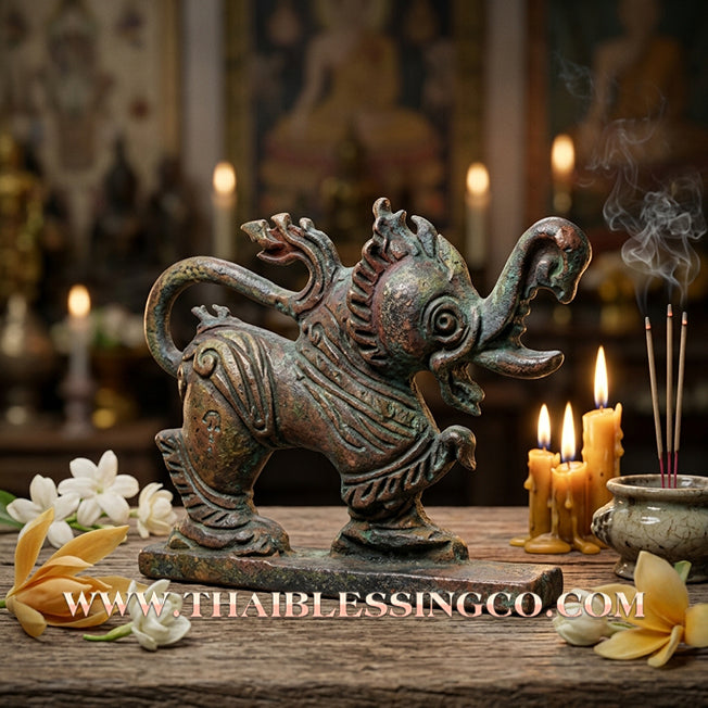 🦁🐘 Sacred "Kodchasri" Tri-Party Edition: Authentic Satta-Loha "Fire Skin" Beast of Supreme Fortune & Luck by Luang Pu Key (2012)