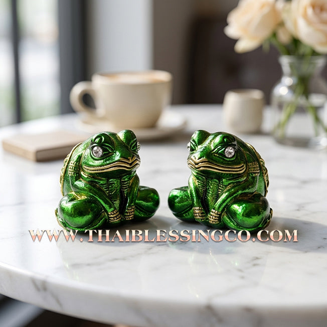 🐸🌙 Sacred "Kop Kin Duean": Authentic Emerald-Enameled Victory Bronze "Moon-Eating Frog" for Overflowing Wealth by Kruba Chaiya Patapi (2019)