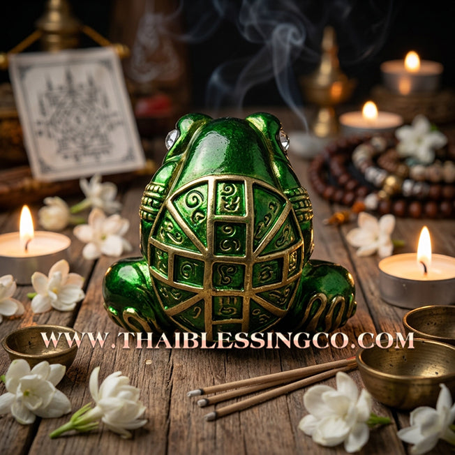 🐸🌙 Sacred "Kop Kin Duean": Authentic Emerald-Enameled Victory Bronze "Moon-Eating Frog" for Overflowing Wealth by Kruba Chaiya Patapi (2019)