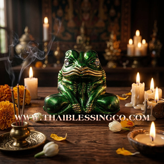 🐸🌙 Sacred "Kop Kin Duean": Authentic Emerald-Enameled Victory Bronze "Moon-Eating Frog" for Overflowing Wealth by Kruba Chaiya Patapi (2019)